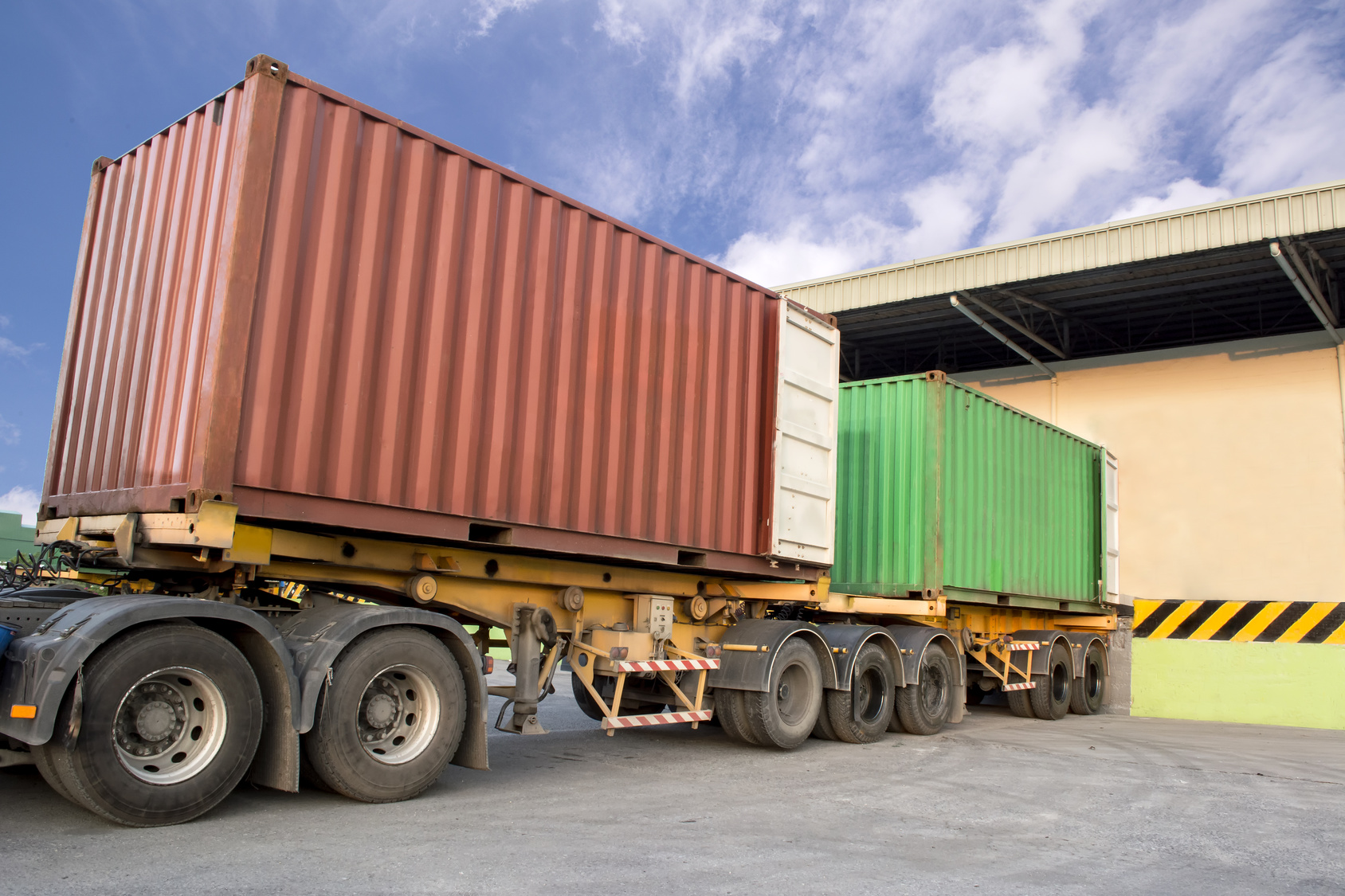 Trailers parking at warehouse to load products
